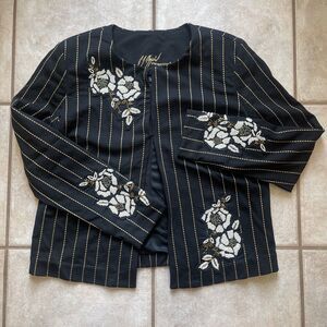 Peter Nygard Black Beaded Blazer Sz M